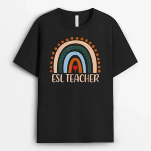 ESL Teacher Rainbow Appreciation Day Hello Back To School T-Shirt - Black