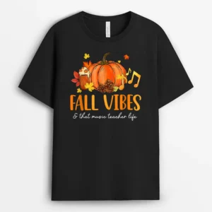 Fall Vibes  That Music Teacher Life Leopard Pumpkin Season T-Shirt - Black