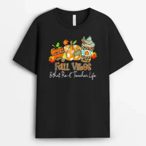Fall Vibes  That Pre-K Teacher Life Apple Pencil Pumpkin T-Shirt - Black