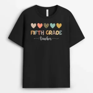 Fifth Grade Teacher Five Heart Funny Back To School T-Shirt - Black