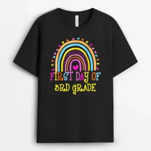 First Day Of 3rd Grade Rainbow Teacher Hello Third Grade T-Shirt - Black