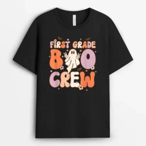 First Grade Boo Crew Cute Ghost Halloween Teacher Student T-Shirt - Black