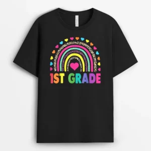 First Grade Rainbow Girls Boys Teacher Team 1st Grade Squad T-Shirt - Black