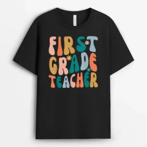 First Grade Teacher Retro Groovy Design 1st Grade Teaching T-Shirt - Black