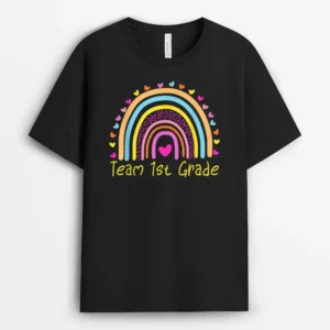 First Team 1st Grade Teacher Rainbow T-Shirt - Black