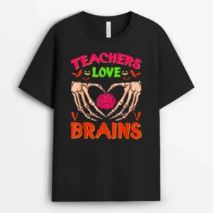 Funny Halloween Math Science Teachers Love Brains T-Shirt - Black