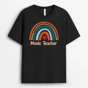 Funny Music Teacher Boho Rainbow Back To School Appreciation T-Shirt - Black