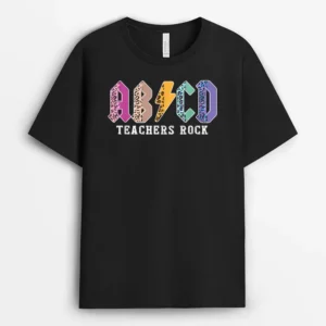 Funny Teacher ABCD Rocks Colorful Leopard Skin T-Shirt - Black