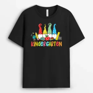 Gnomes Kindergarten Crew First Day Teacher Back To School T-Shirt - Black
