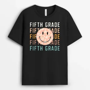 Groovy Fifth Grade Smile Face Retro Teachers Back To School T-Shirt - Black