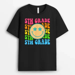 Groovy Fifth Grade Vibes Face Retro Teachers Back To School T-Shirt - Black