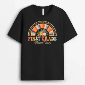 Groovy First Grade Vibes Retro Back To School Teachers Kids T-Shirt - Black