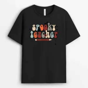 Groovy Halloween Spooky Teacher Trick Or Teach Teacher T-Shirt - Black