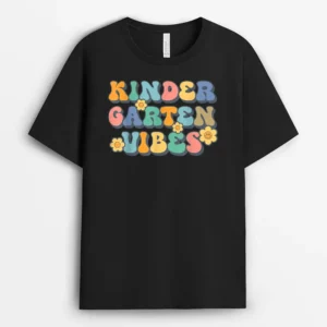 Groovy Hello Kindergarten Vibes Retro Teacher Back To School T-Shirt - Black