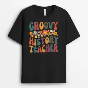 Groovy History Teacher Retro Colorful Design Teaching T-Shirt - Black