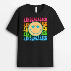 Groovy Kindergarten Vibes Face Retro Teachers Back To School T-Shirt - Black