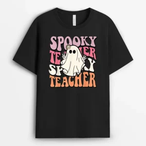 Groovy Retro Halloween Spooky Teacher Trick Or Teach Teacher T-Shirt - Black