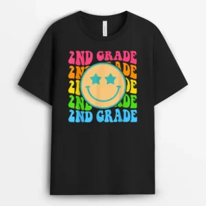 Groovy Second Grade Vibes Face Retro Teachers Back To School T-Shirt - Black