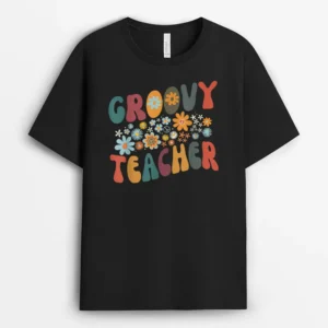 Groovy Teacher Retro Colorful Design Teacher Day Teaching T-Shirt - Black
