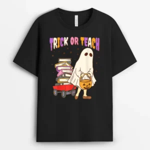 Groovy Teacher Trick Or Teach Hippie Teacher Halloween T-Shirt - Black