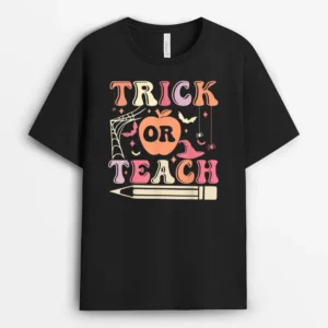 Groovy Trick Or Teach Funny Teacher Halloween T-Shirt - Black