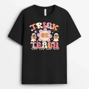 Groovy Trick Or Teach Ghost Teacher Funny Halloween Costume T-Shirt - Black