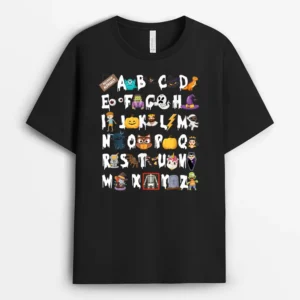Halloween Alphabet ABCs Learning Kindergarten Teacher T-Shirt - Black