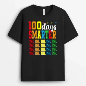Happy 100th Day Of School Teacher - 100 Days Smarter  T-Shirt - Black