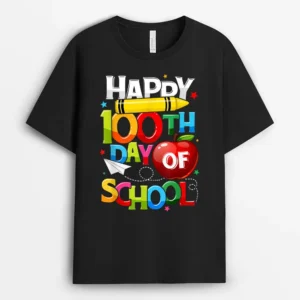 Happy 100th Day Of School Teacher Rainbow - 100 Days Smarter T-Shirt - Black