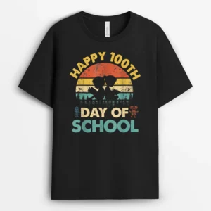 Happy 100th Day Of School Teacher - Reading Book Design T-Shirt - Black