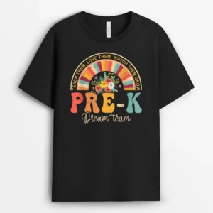 Happy First Day Pre-K Team Teacher Kids 60s 70s Hippie Retro T-Shirt - Black