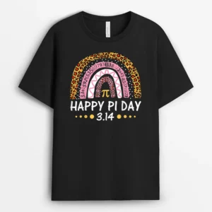 Happy Pi Day Mathematic Math Teacher Gift Leopard Rainbow T-Shirt - Black