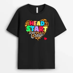 Headstart Crew Heart Leopard Back To School T-Shirt - Black