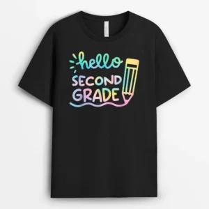 Hello 2nd Grade Tie Dye Teachers Kids Back To School Funny T-Shirt - Black