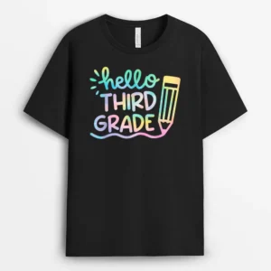 Hello 3rd Grade Tie Dye Teachers Kids Back To School Funny T-Shirt - Black