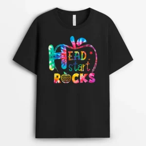 Hello Head Start Rock Tie Dye Back To School Teacher T-Shirt - Black