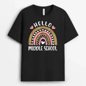 Hello Middle School Rainbow Teachers Back To School Funny T-Shirt - Black