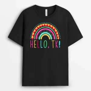 Hello TK Rainbow Pre-K Preschool Teacher Student Funny T-Shirt - Black