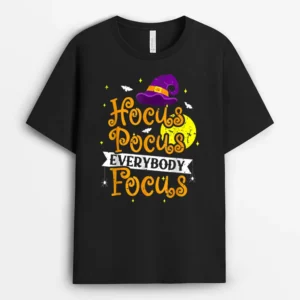 Hocus Pocus Everybody Focus Funny Halloween Teacher T-Shirt - Black