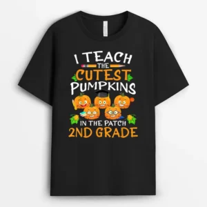I Teach The Cutest 2nd Grade Pumpkins Halloween Teachers T-Shirt - Black