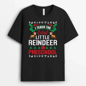 I Teach The Cutest Little Reindeer Christmas Teacher Class T-Shirt - Black